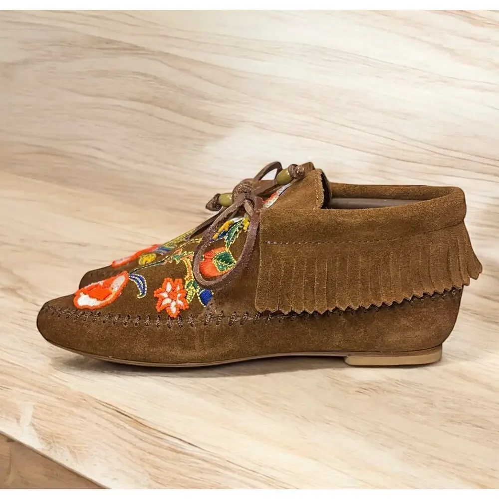 Tory Burch Huntington Beaded Embroidered Fringe Booties Size 6M